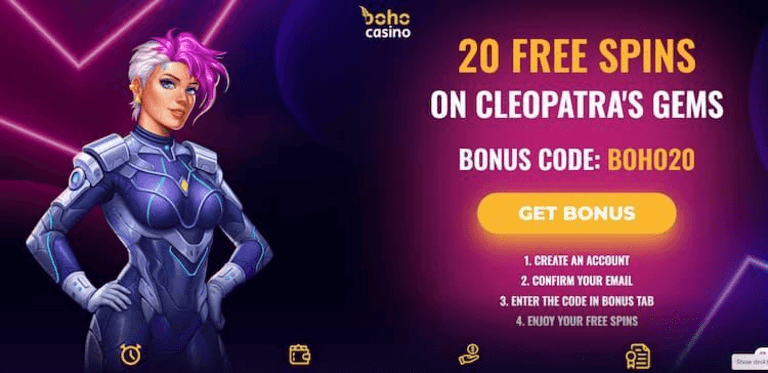 Boho Casino: Exclusive bonus - 20 Free Spin on Cleopatra's Gems