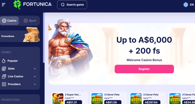 Fortunica Casino: Up to A$6000 and 200FS No Deposit Bonus