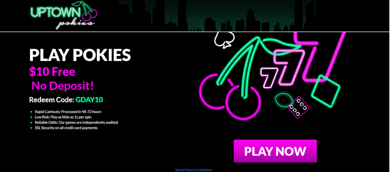 Uptown Pokies casino $10 free chip no deposit bonus.